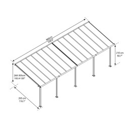 Pergola adossée Olympia 3x8.60m aluminium gris et polycarbonate Canopia