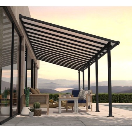 Pergola addossata Olympia 3x9,15m grigio alluminio e policarbonato Canopia