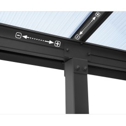 Pergola addossata Olympia 3x9,15m grigio alluminio e policarbonato Canopia