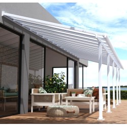 Pérgola de parede Olympia 3x9,71m em alumínio branco e policarbonato Canopia