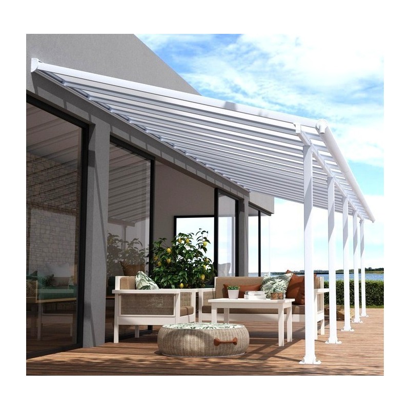 Pergola addossata Olympia 3x9,71m in alluminio bianco e Canopia in policarbonato