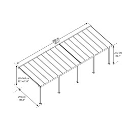 Pergola adossée Olympia 3x9.71m aluminium blanc et polycarbonate Canopia
