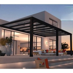 Pergola addossata in alluminio Stockholm 3,5x6,6m Grigio antracite e tetto trasparente Canopia