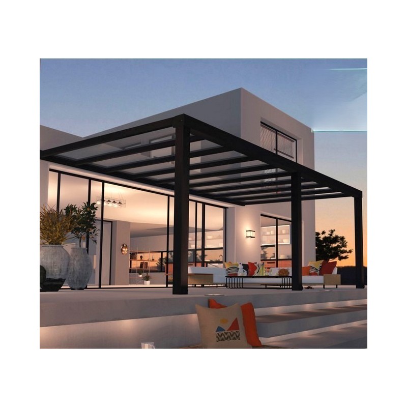 Pergola adossée Stockholm 3.5x6.6m aluminium Gris anthracite et toit transparent Canopiaonate Canopia