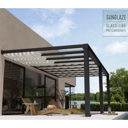 Pérgola de pared de aluminio Stockholm de 3,5x6,6m Techo transparente gris antracita y Canopia