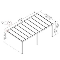 Pérgola de parede em alumínio Stockholm 3,5x6,6m Cinzento antracite e telhado transparente Canopia