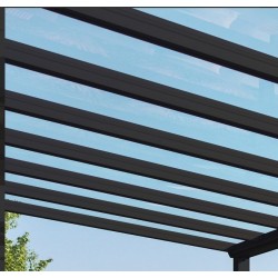 Pérgola de parede em alumínio Stockholm 3,5x6,6m Cinzento antracite e telhado transparente Canopia
