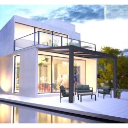 Pergola addossata in alluminio Stockholm 3,5x3,7m Grigio antracite e tetto trasparente Canopia