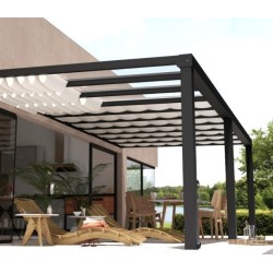 Stockholm Pergola Lean- 3.4x7.3m in Alluminio Grigio Antracite con Tettoia Trasparente